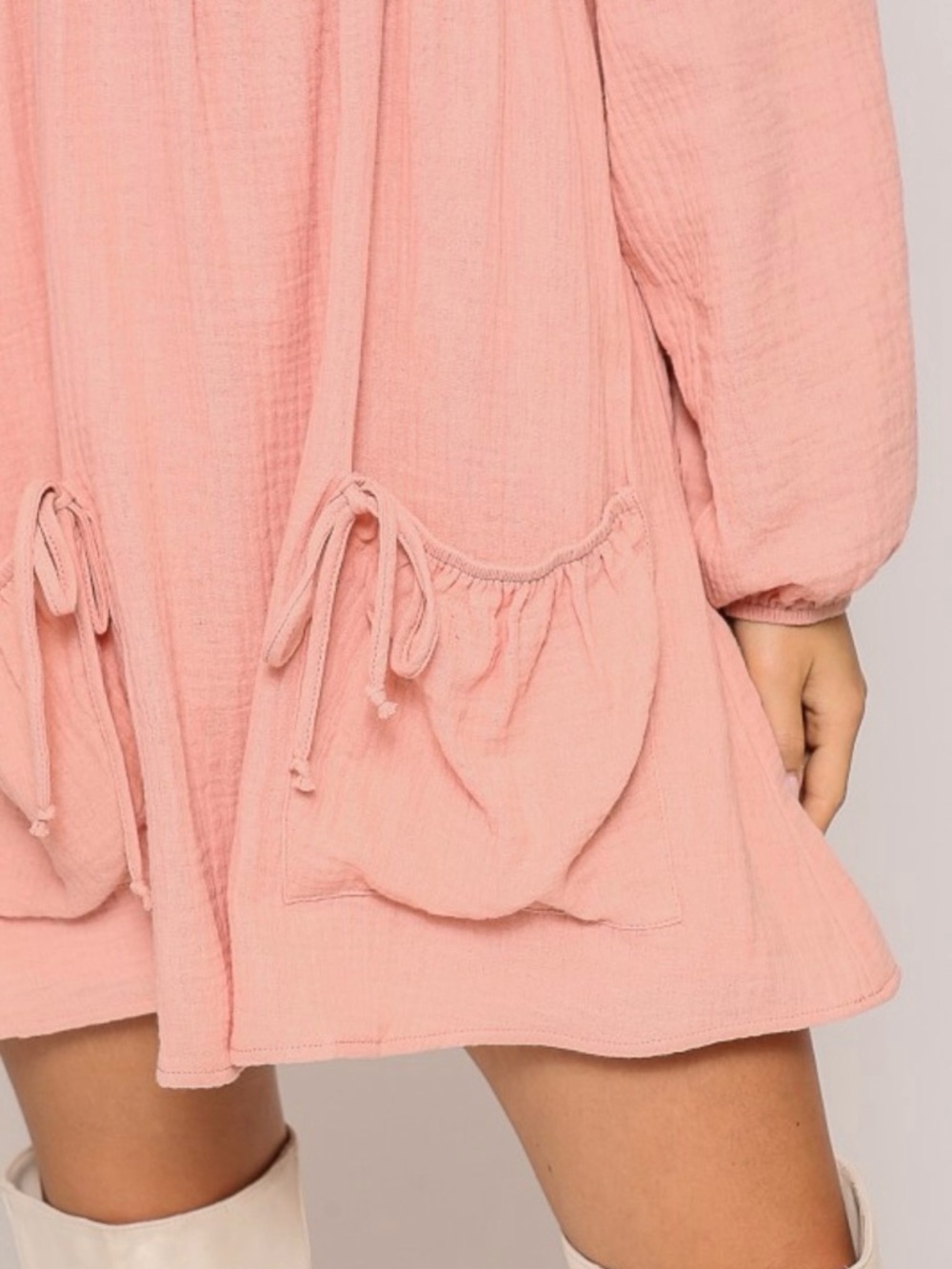 Women's Blush Pink Babydoll Dress - Soft Long Sleeve - Picture 4 of 5